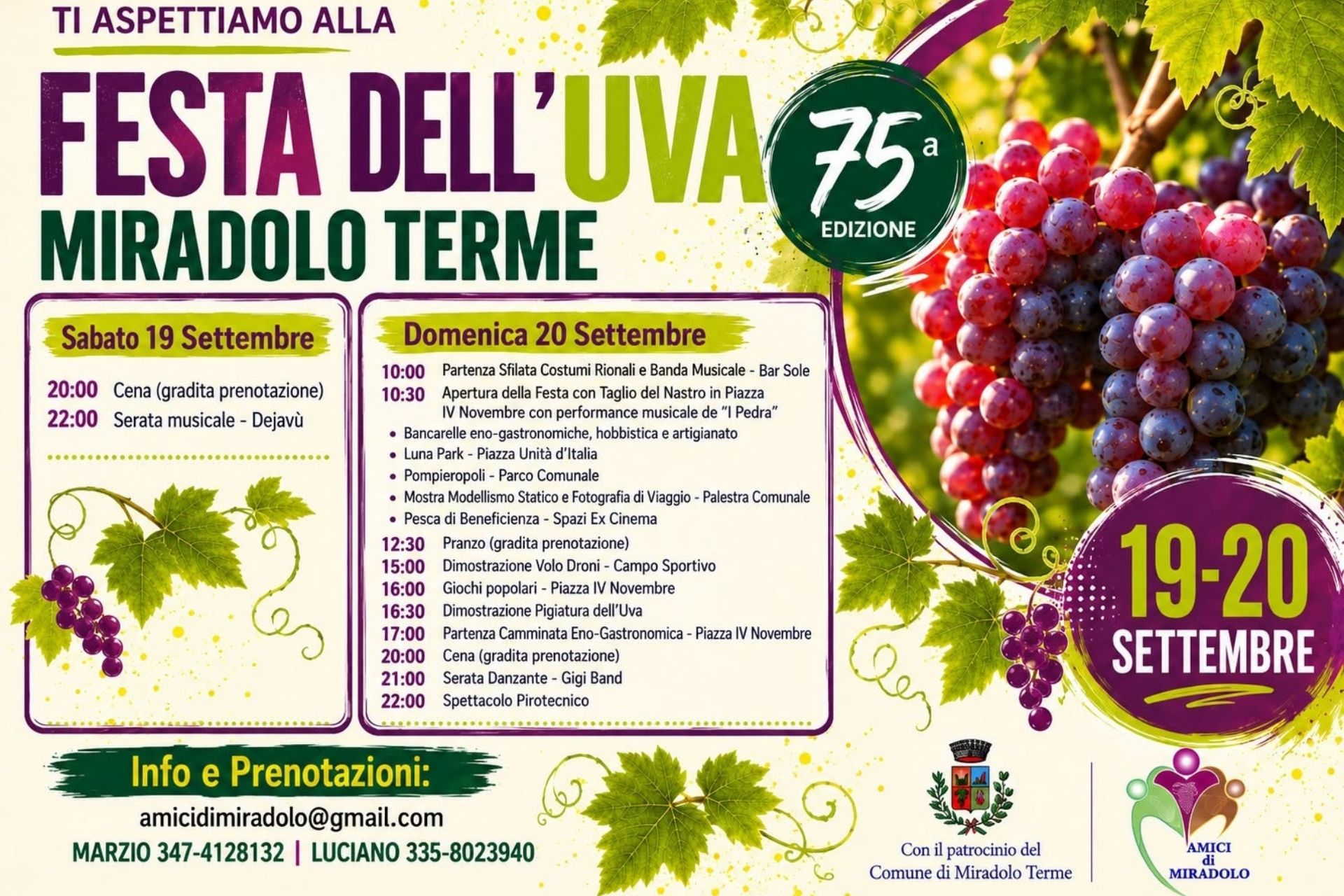 Festa dell’Uva a Miradolo Terme: il 19 e 20 settembre torna la tradizione