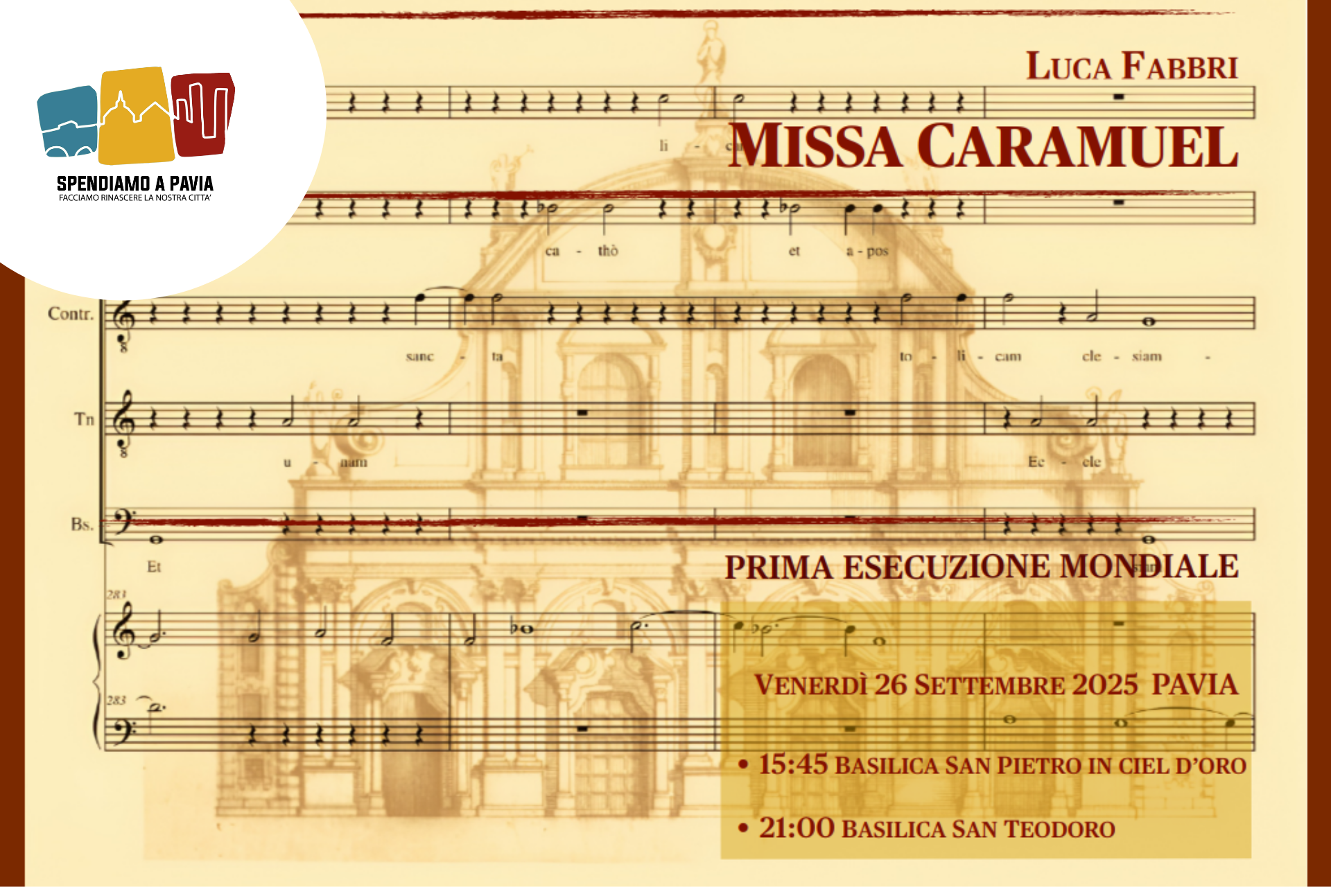 Pavia ospita la prima mondiale della Missa Juan Caramuel y Lobkowitz di Luca Fabbri